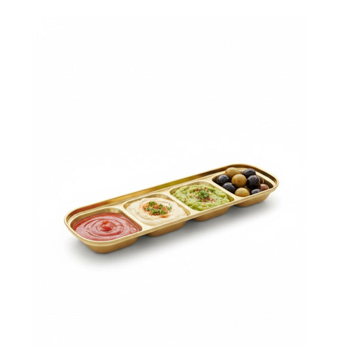 Deluxe Gold 4-Compartment Serving Dish | Divided Appetizer and Dip Platter