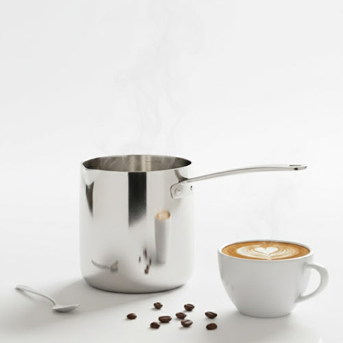 Heavy-Duty Stainless Steel Coffee Pot | 900ml Milk Frothing Steamer Pitcher | Turkish Ibrik Style Saucepan