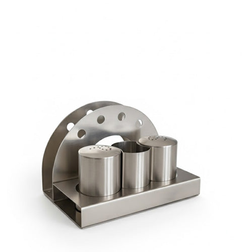 Modern Stainless Steel Salt & Pepper, Tooth Pick Holder and Napkin Caddy