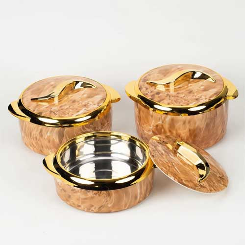 Luxury Marble-Look Insulated Hot Pot Casserole Set with Gold Accents (3-Piece)