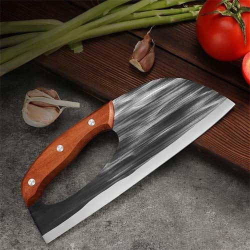 Rustic Hand-Forged Chef's Rocking Chopper with Wood Handle
