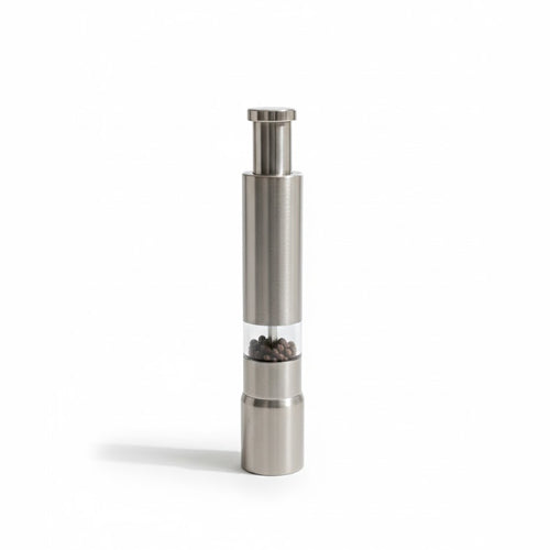Stainless Steel One-Handed Push Grinder | Manual Pepper Mill & Salt Grinder | Vertical Kitchen Seasoning Tool
