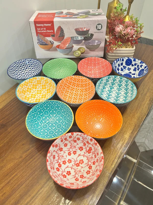 Set of 10 Porcelain Bowls | 12 oz Microwave & Dishwasher Safe