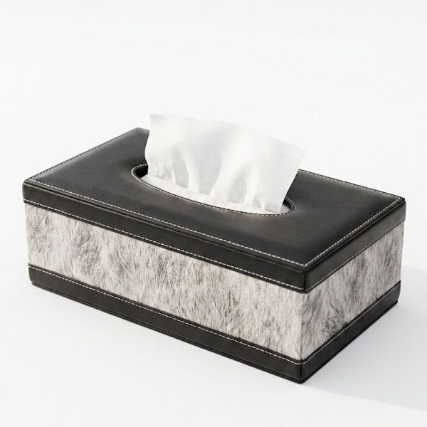 Luxury PU Leather Tissue Box Cover - 2 Tone Modern Design