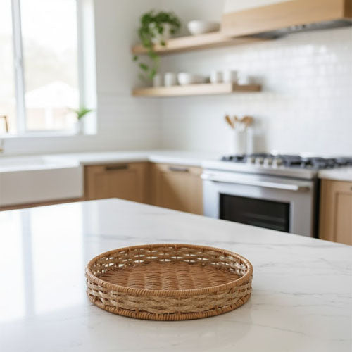 Modern 3-Piece Round Nesting Serving Tray Set | Circular Decorative Ottoman & Coffee Table Trays