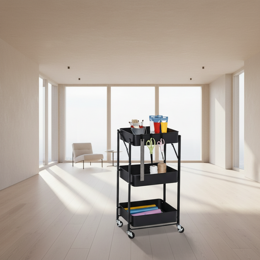 Heavy-Duty 3-Tier Metal Mesh Utility Cart on Wheels | Rolling Storage Organizer