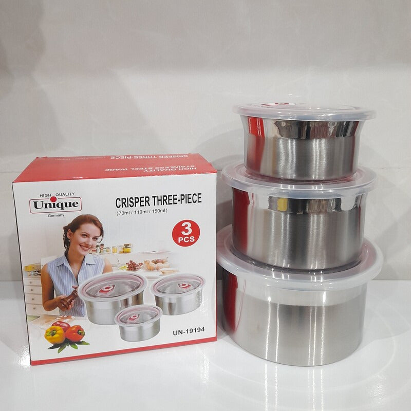3-Piece Stainless Steel Airtight Food Storage Bowl Set with Locking Lids