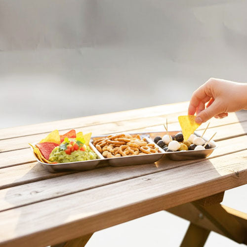 Stainless Steel 3-Compartment Serving Dish | Divided Appetizer and Dip Platter