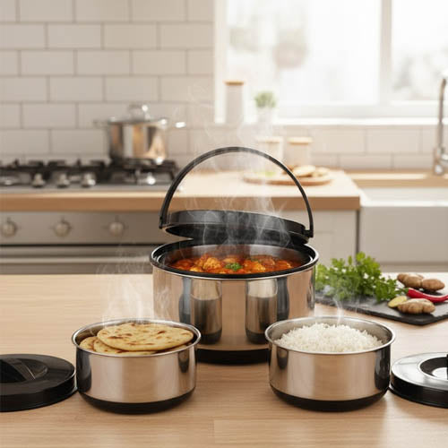 Stainless Steel 3-Piece Thermal Hot Pot Set | Insulated Casseroles with Carry Handle