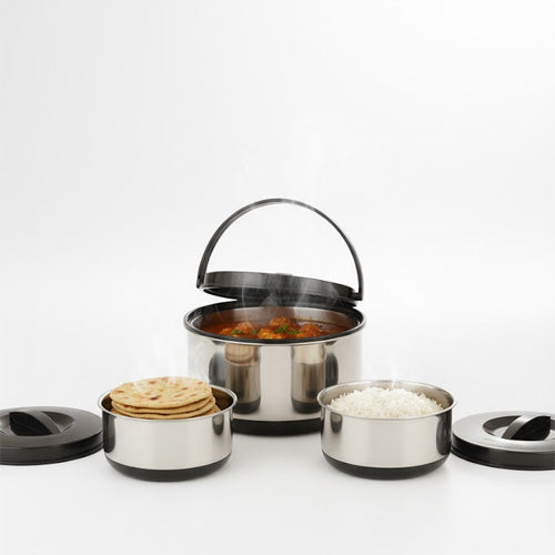 Stainless Steel 3-Piece Thermal Hot Pot Set | Insulated Casseroles with Carry Handle