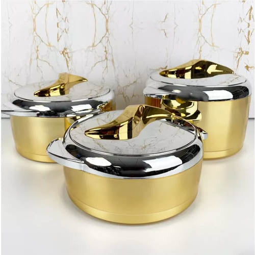 Luxury Gold & Marble-Effect 3-Piece Insulated Hot Pot Set | Thermal Serving Casserole