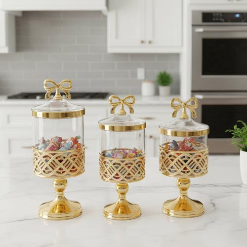Elegant Gold & Glass Decorative Jars (Set of 3)