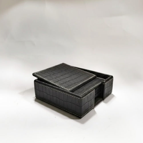 Luxury Artificial Leather Coaster Set (6-Pack) | Square PU Leather Drink Coasters with Storage Holder