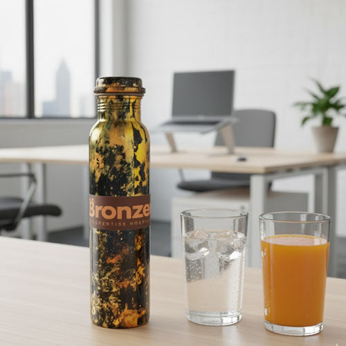 Designer Black & Gold Abstract Pure Copper Water Bottle | Artistic Hydration Flask