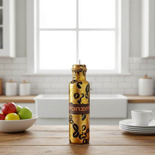 Exotic Leopard Print Pure Copper Water Bottle (800ml) | Gold Finish Hydration Flask