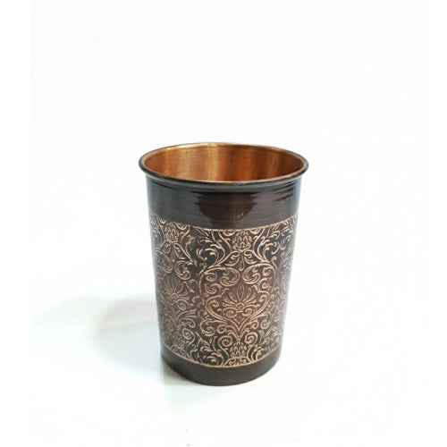 Ornate Carved Copper/Bronze-Look Water Tumbler | Decorative Bathroom Cup