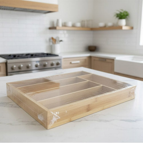 Expandable Bamboo Cutlery Tray & Drawer Organizer | Wooden Silverware Organizer for Kitchen Storage