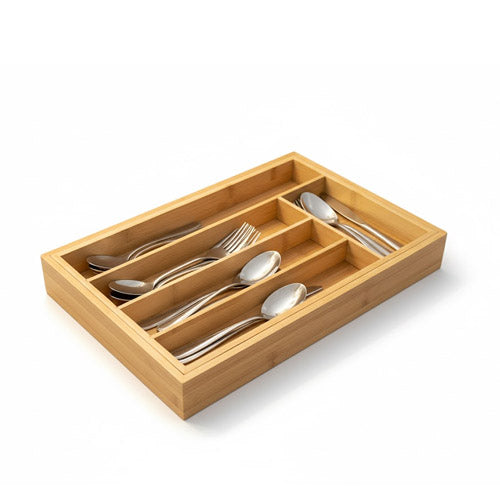 Expandable Bamboo Cutlery Drawer Organizer | Premium Wooden Silverware Tray for Kitchen Storage