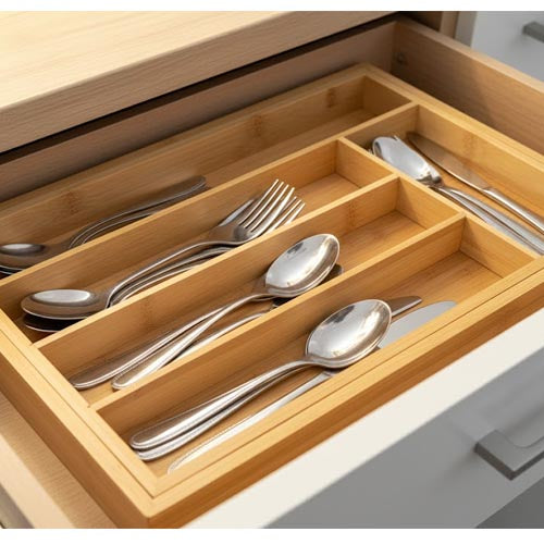 Expandable Bamboo Cutlery Drawer Organizer | Premium Wooden Silverware Tray for Kitchen Storage