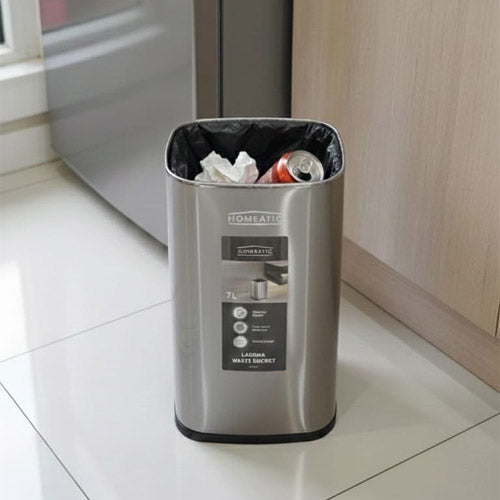 Homeatic 7 Liter Slim Stainless Steel Trash Can | Open Top Waste Basket for Kitchen, Bathroom, Office