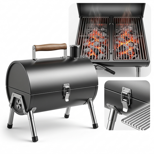 BBQ Dual-Zone Portable Charcoal Barrel Grill & Smoker