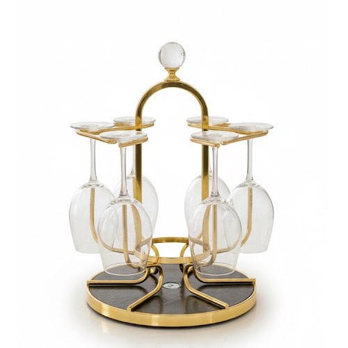 Luxury Gold/Silver Stemware Drying & Display Rack with Crystal Finial - 6-Glass Capacity