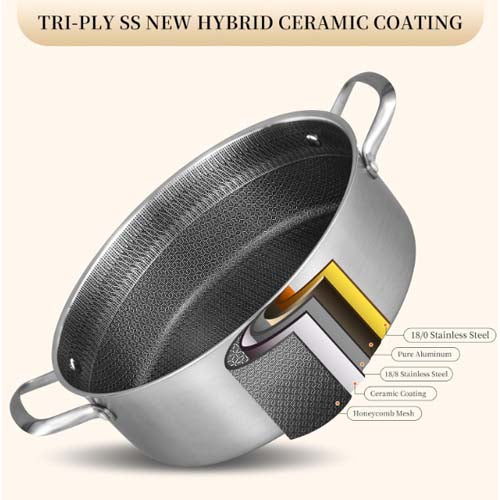 Shallow Pot Honeycomb – Premium Tri-Ply Stainless Steel Cooking Pot