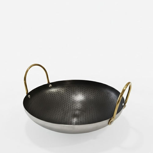 Premium Honeycomb Non-Stick Deep Karahi with Gold-Tone Handles