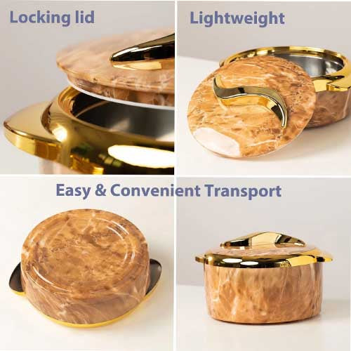 Luxury Marble-Look Insulated Hot Pot Casserole Set with Gold Accents (3-Piece)