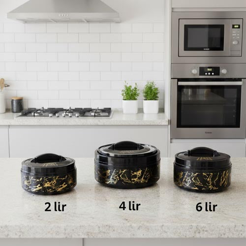 Luxury Black Marble & Gold Insulated Hot Pot Set (2, 4, 6 Liter)
