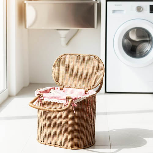 Charming Woven Laundry Hamper / Storage Basket with Lid & Handles