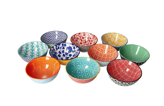 Set of 10 Porcelain Bowls | 12 oz Microwave & Dishwasher Safe