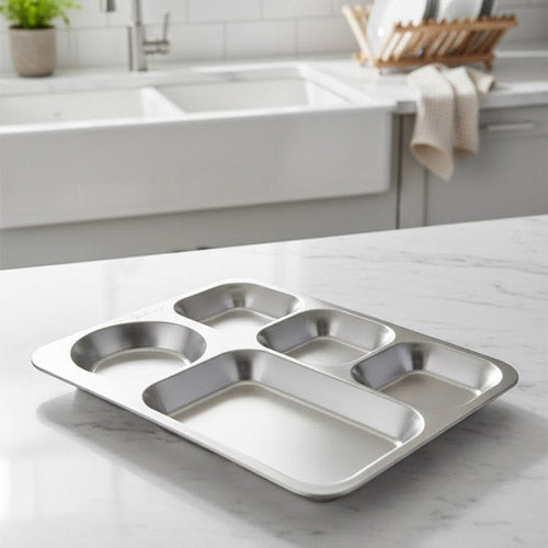 Heavy-Gauge Stainless Steel 5-Compartment Thali | Divided Serving Plate & Mess Tray