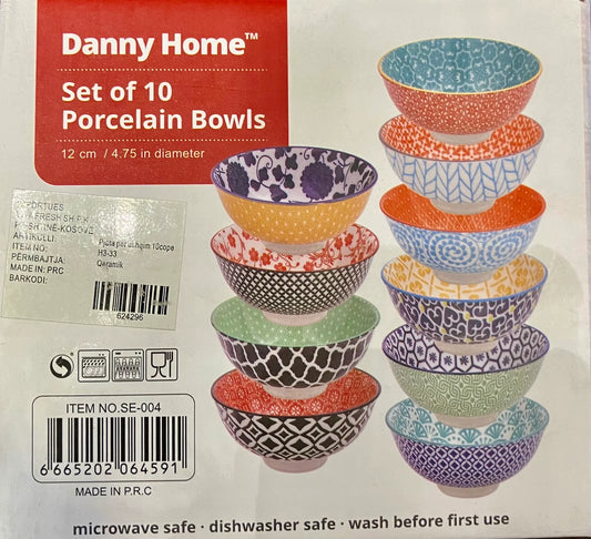 Set of 10 Porcelain Bowls | 12 oz Microwave & Dishwasher Safe