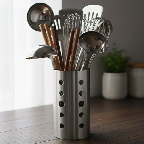 Luxury Gold Stainless Steel Chopstick & Cutlery Holder | Modern Perforated Utensil Caddy | Hygienic Tabletop Drying Rack