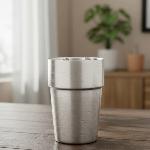 Luxury Double Wall Stainless Steel Tumbler Set | Insulated Metal Water Glasses & Cocktail Cups | Gold Hammered Barware