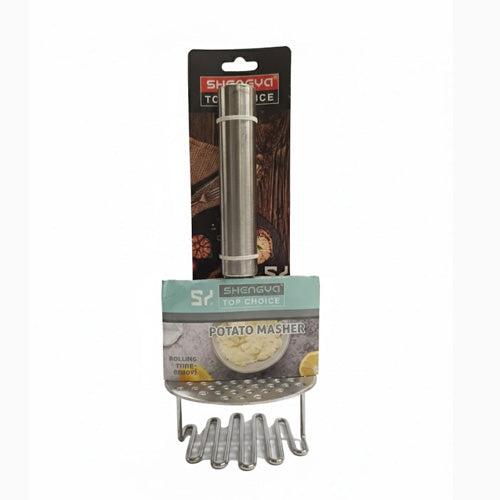 Stainless Steel Spring Push Potato Masher | Ergonomic Handheld Vegetable Masher | Heavy-Duty Non-Slip Mashing Tool