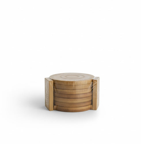 6-Piece Natural Bamboo Wood Coaster Set with Holder – Modern Farmhouse Tea & Coffee Mug Mat