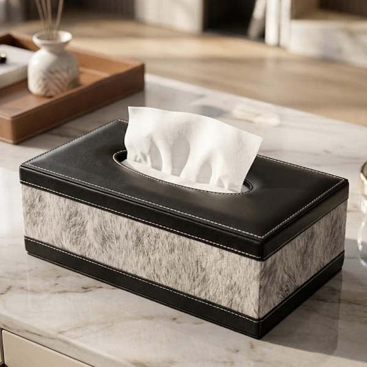 Luxury PU Leather Tissue Box Cover -  2 Tone Modern Design