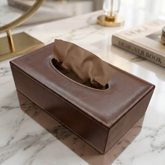 Premium PU Leather Tissue Box Cover – Elegant Rectangular Dispenser