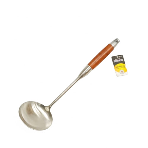 Deep Bowl Stainless Steel Soup Ladle | Large Serving Ladle with Ergonomic Wood Handle (Premium Kitchen Utensil)