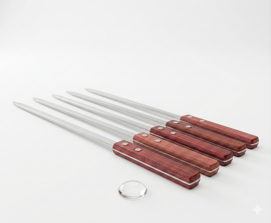 Premium 5-Piece Stainless Steel Skewer Set with Riveted Rosewood Handles