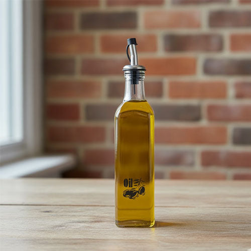 Elegant Square Glass Oil Dispenser Bottle with Stainless Steel Pour Spout