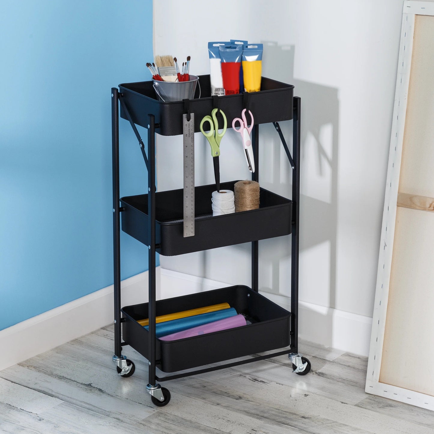 Heavy-Duty 3-Tier Metal Mesh Utility Cart on Wheels | Rolling Storage Organizer